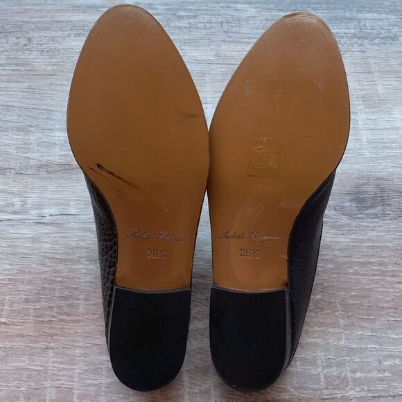 New Robert Clergerie Paris Alice open heel flat Mules loafers black croc EU 36.5 - Picture 12 of 16